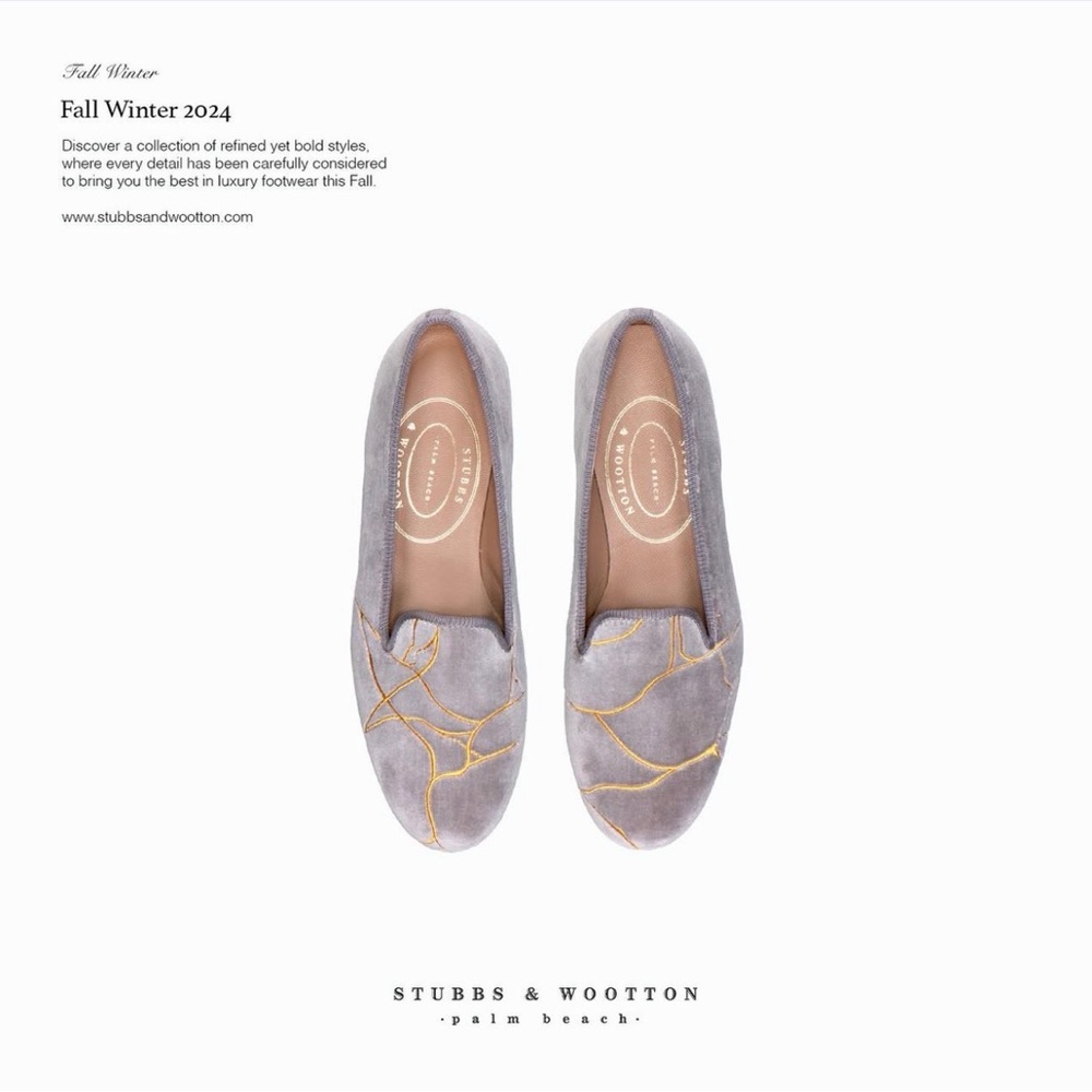 Stubbs & Wootton Lavender Suede Loafers with Gold Stitching